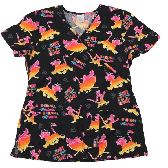 Disney Other - Disney Womens Small Lion King Hakuna Matata Simba Timon Pumbaa Medical Scrub Top